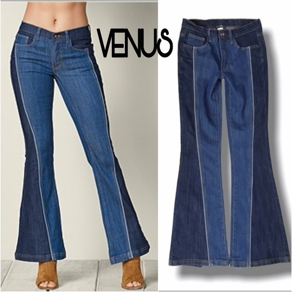 VENUS Denim - Venus contrast retro dark wash color block denim flare jeans size 8